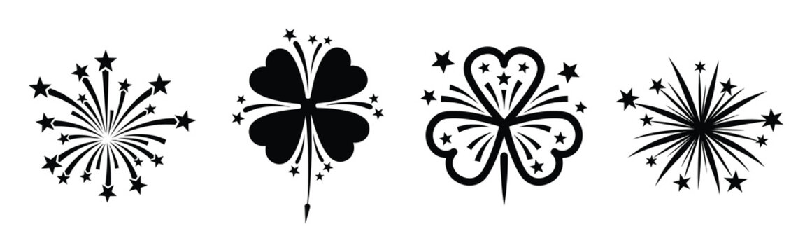 Illustration of the lucky firework simple silhouette vector icon set. happy New Year 2026 vector icons collection.