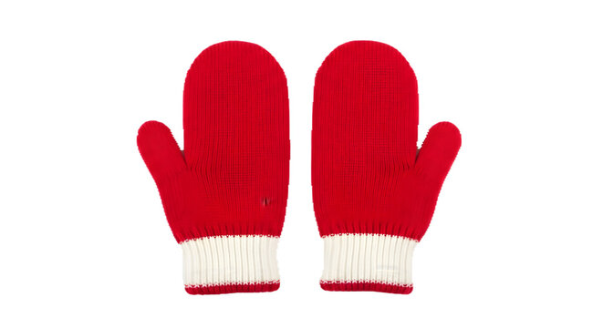 Red knit mittens sit, bright, and cozy on black. For winter apparel, seasonal posters, and holiday marketing.