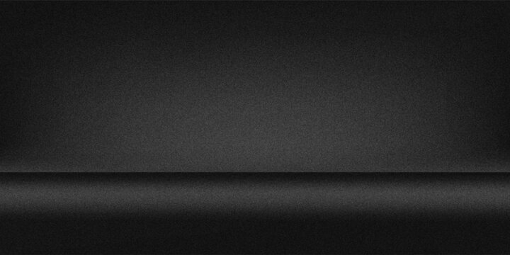 Empty black studio bg with limbo for product show. 3d render of room podium background with floor and wall. Simple scene with dark grey surface for goods presentation and black friday. 3D Illustration