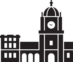 Historical building with clock tower vector silhouette city architecture monument landmark