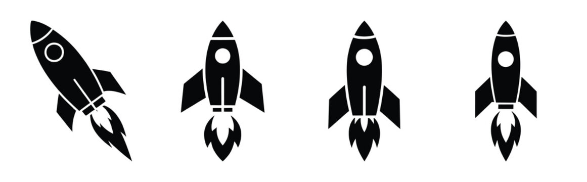 Illustration of the rocket fire simple silhouette vector icon set. happy New Year 2026 vector icons collection.