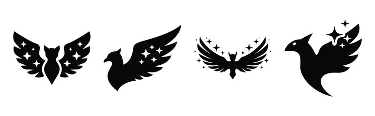 Illustration of the sparkle wing simple silhouette vector icon set. happy New Year 2026 vector icons collection.