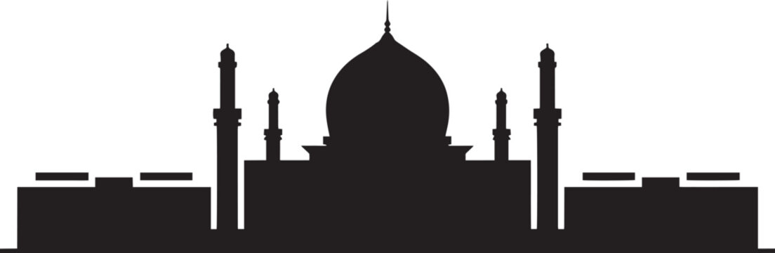 Silhouette of the taj mahal a famous historical monument in agra india on transparent background