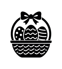 Basket with decorated eggs black silhouette with weave and bow line details traditional easter icon