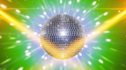 Dazzling disco ball spinning, casting vibrant light rays across the dance floor for a retro party atmosphere and energetic celebration