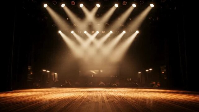 Dramatic stage lighting creating anticipation for a live performance or event, perfect for theatre, music, or dance promotion