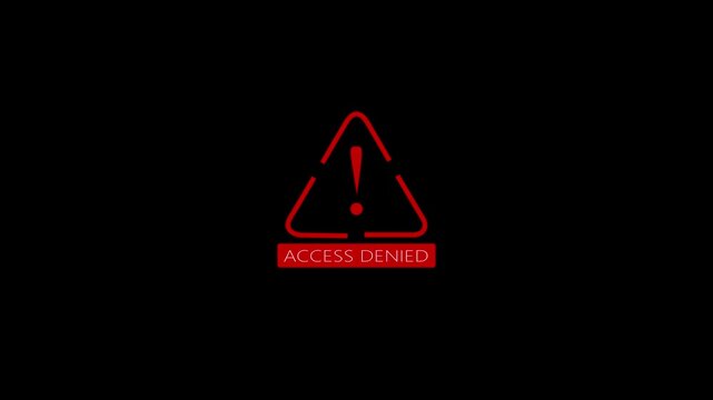 Cyber security alert with access denied video animation. Digital emergency security protection interface activation signal warning screen on a black background.