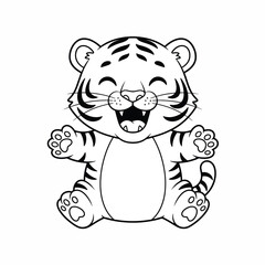 Fototapeta premium Cute Cartoon Baby Tiger Smiling with Paws Outstretched.