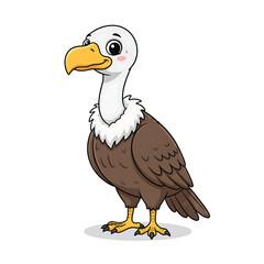 Cute Cartoon Vulture with Big Expressive Eyes Standing.