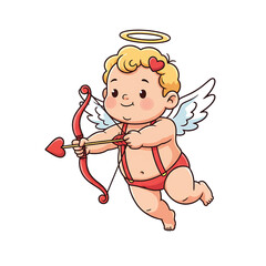 Cute Chubby Cupid Angel Shooting Heart Arrow.