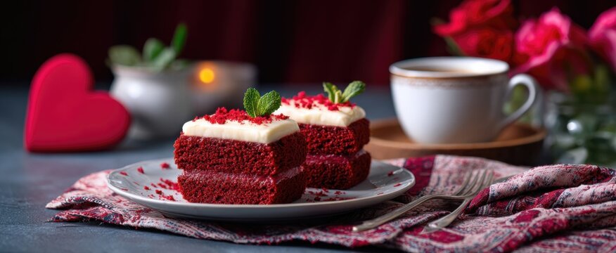 Valentines day red velvet desserts sprinkle sweetness like confetti in a cozy celebration - Powered by Adobe