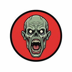 Fierce Cartoon Zombie Head with Glowing Yellow Eyes and Snarling Mouth.