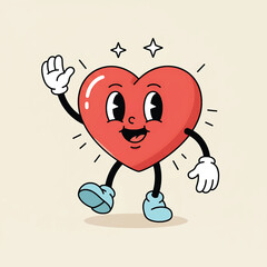 Happy Cartoon Heart Character Waving with Joy.