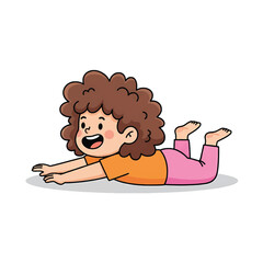 Happy Toddler Crawling Playfully with Curly Hair.