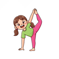 Happy Young Girl Doing Yoga Dancer Pose Balance.