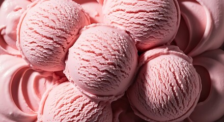 Delicious Pink Ice Cream Scoops, Frozen Dessert Close-Up