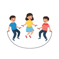 Three Happy Children Jumping Rope in Joyful Play.