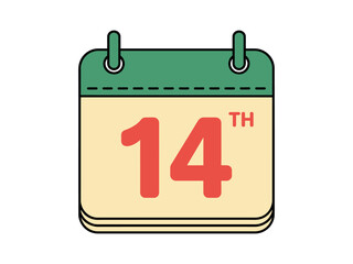 Illustration of a calendar showing the fourteenth day with green and cream