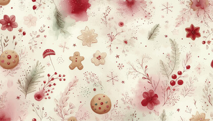 Floral holiday seamless texture in soft pastel tones used for elegant winter fabric print or wallpaper