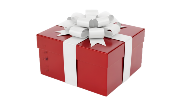 Red gift box with white ribbon against black. Promotes celebration, product showcasing, or holiday-themed graphics.