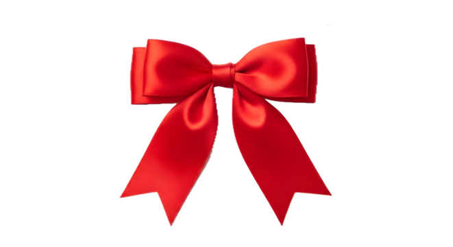 Red satin bow with bright lighting. Useful for packaging, gifts, holidays, or graphic elements.