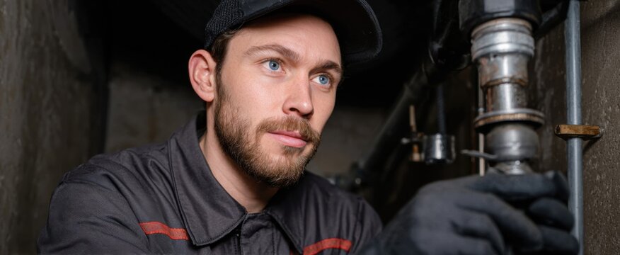 techie checking out water link during urgent plumbing visit