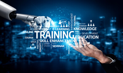 Visual representation of training and education integration with robotics, highlighting skill enhancement and innovative learning methods in dynamic environments. Tessel