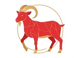 Red and gold stylized illustration of the Aries zodiac symbol