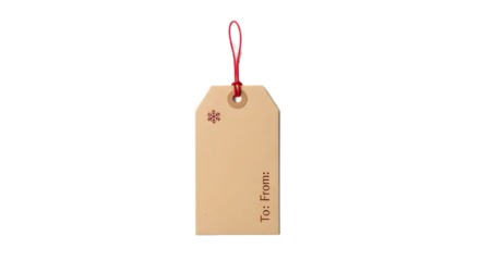 Beige paper tag with red string.  Tag is perfect for adding names to Christmas presents and winter holiday gifts, for branding mockups and product photography.