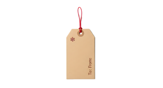 Beige paper tag with red string.  Tag is perfect for adding names to Christmas presents and winter holiday gifts, for branding mockups and product photography.