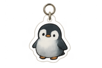 Cute cartoon penguin keychain charm with transparent background