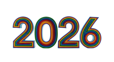 Vibrant number 2026 isolated on transparent background