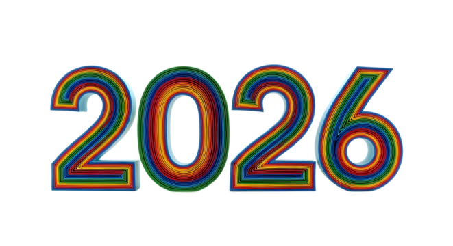 Vibrant number 2026 isolated on transparent background