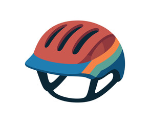 Flat vector illustration of colorful bicycle helmet with bold geometric trim rounded shapes clean flat vector look