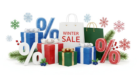 Red ribbon Christmas gift boxes and presents decoration for holiday surprise