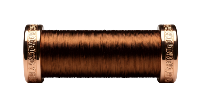 Copper thread spool isolated on transparent background for electrical work
