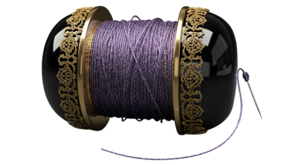 An ornate spool of lavender thread isolated on transparent background