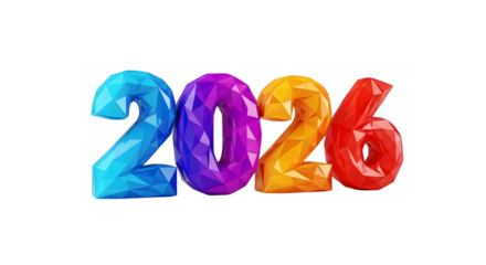 Colorful 2026 number balloons isolated on transparent background