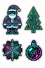 Futuristic Neon Christmas Icons with Pixel and Cyber Style