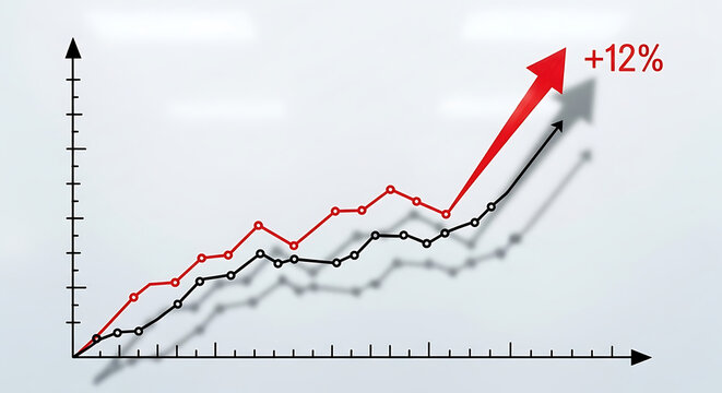 Rising business graphs indicate financial growth and positive market trends with statistical analysis
