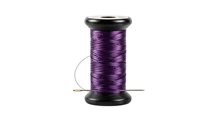 Spool of purple thread with needle isolated on transparent background for sewing