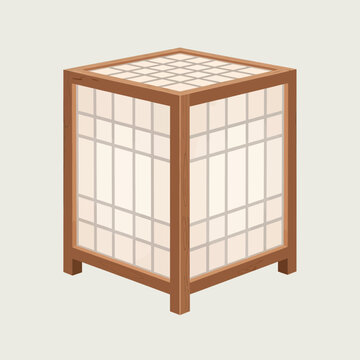 Traditional Japanese Andon Lamp with wooden frame and paper panels