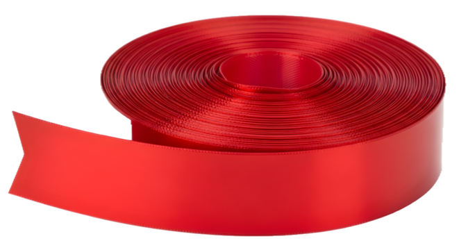 Red Ribbon Coil Presents Satin Texture. Bright light highlights a smooth surface, ideal for holiday decorations, gift wrapping, and festive designs.