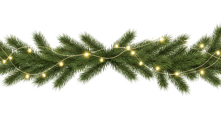 Christmas garland with lights isolated on transparent background