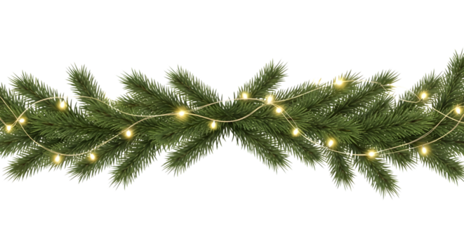 Christmas garland with lights isolated on transparent background