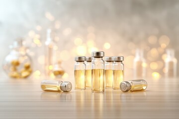 Medicinal ampoules with bokeh background.