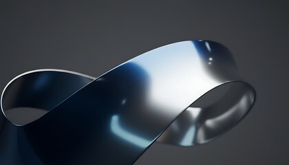 Abstract metallic ribbon sculpture with smooth curves and reflective surfaces creating a sense of fluid motion and modern elegance against a dark background