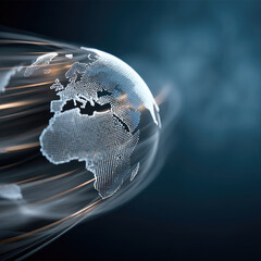 Digital globe with glowing lines, abstract technology background, futuristic earth, data flow, innovation, global network