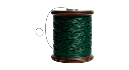 Spool of green thread isolated on transparent background for sewing and crafts