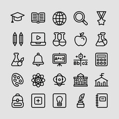 Minimalist Monoline Educational & Academic Outline Icon Set